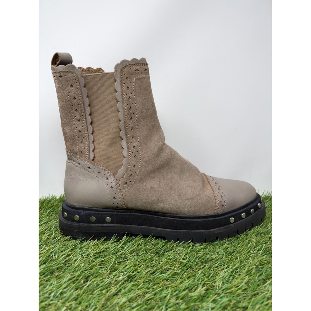 Free People Tate Chelsea Boot Women 9.5 Beige Chelsea Combat Ankle Bohemian